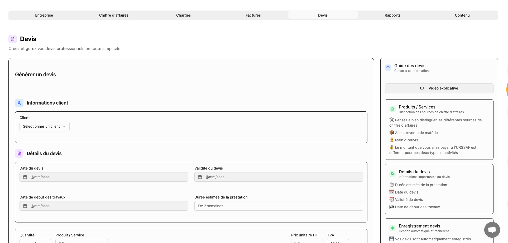 Gestion de vos devis